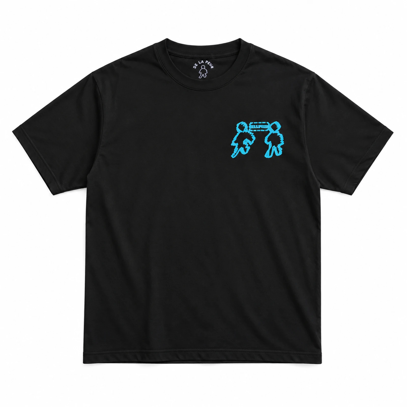 Connecting Black Tee, front view: black heavyweight tee with the connecting mark printed small on the chest