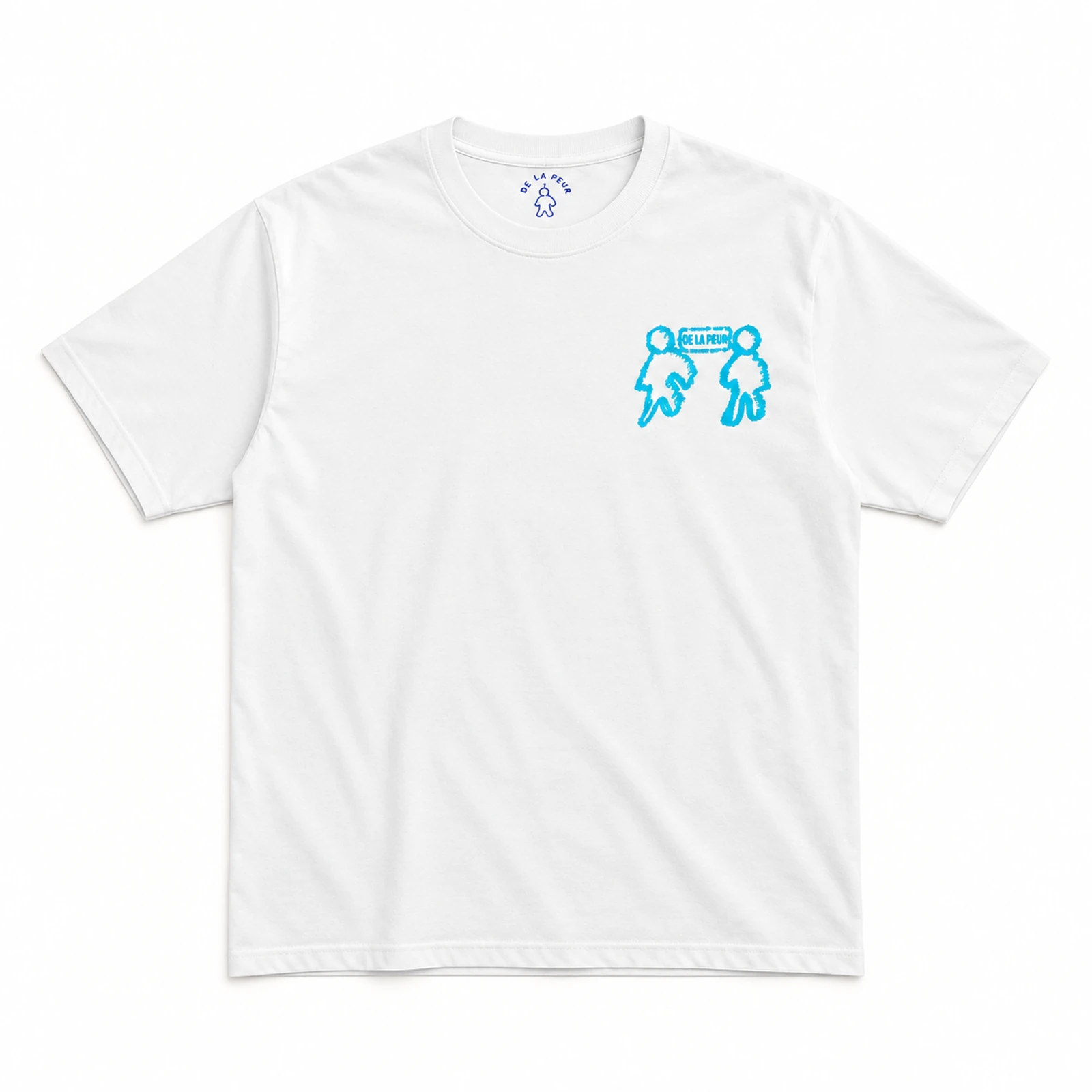 Connecting White Tee, front view: white heavyweight tee with the connecting mark printed small on the chest